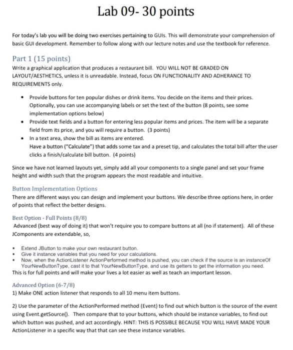 in java Lab 09- 30 points For today's lab you will be