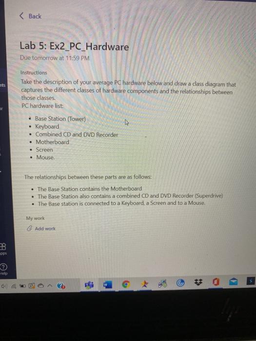 nts < Back Lab 5: Ex2 PC Hardware Due tomorrow at 11:59