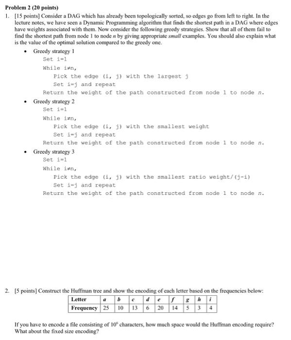  Problem 2 (20 points) 1. [15 points] Consider a DAG which