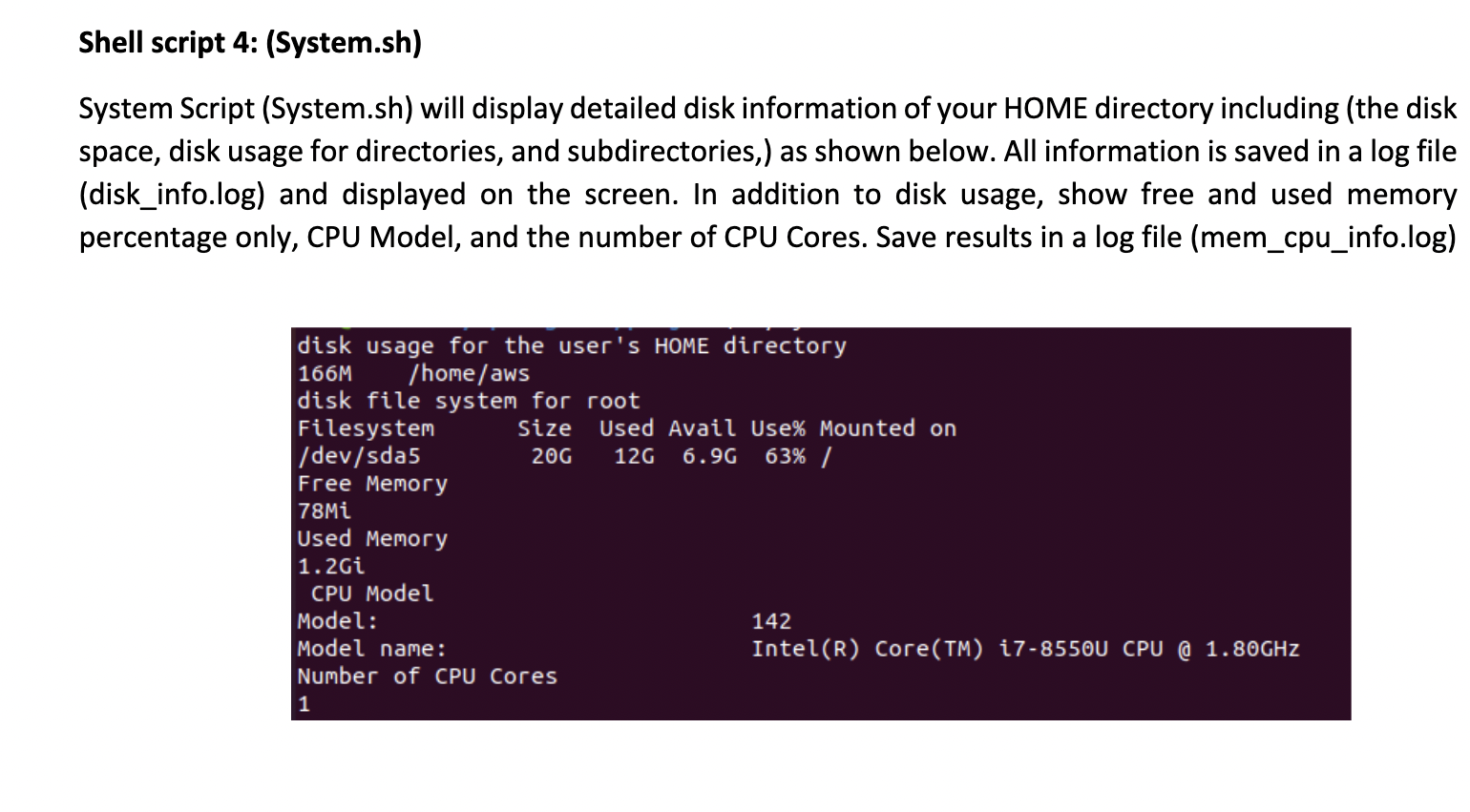 I need a shell script code that output the same as the