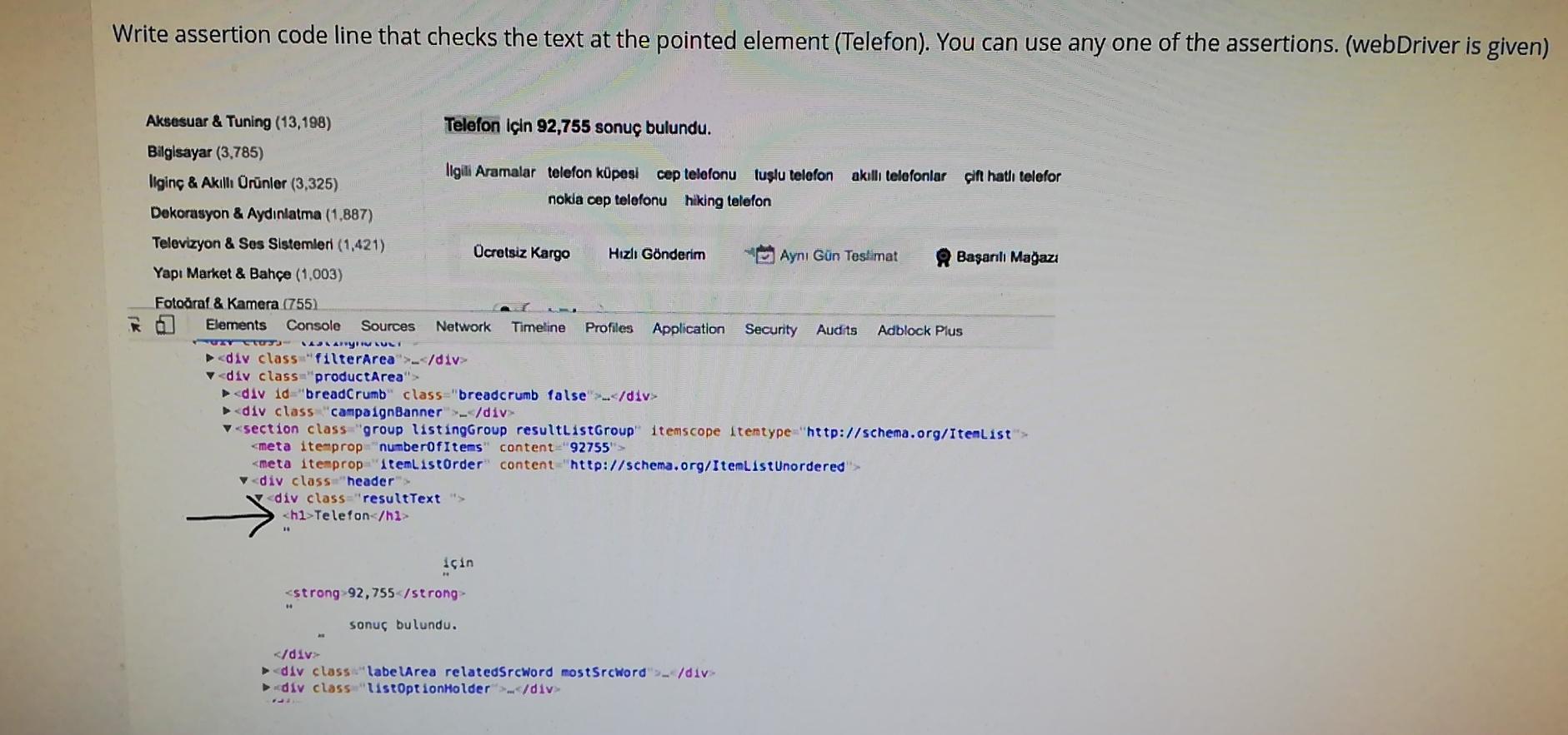  Write assertion code line that checks the text at the pointed