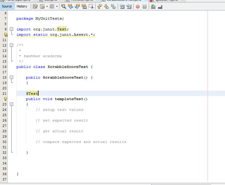  Package MyUnitTests; import org.junit.Test; import static org.junit.Assert.*; public class Scrabble ScoreTest