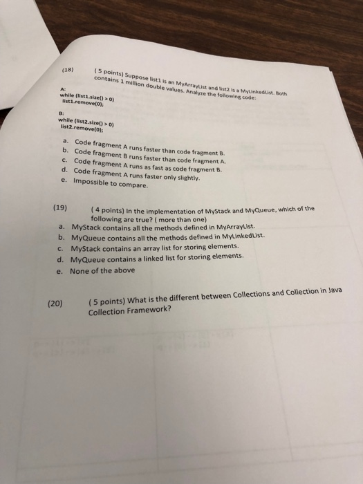  contains 1 million double values. A is an MyArrayList and ist2