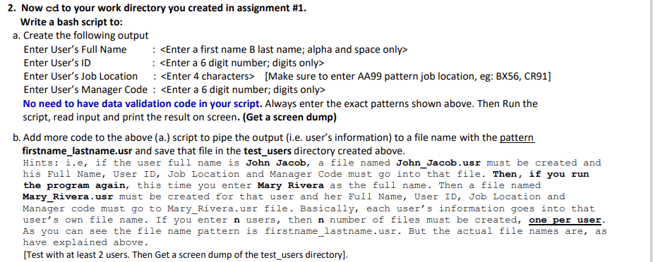  I need help with 2.b, in bash script to pipe the