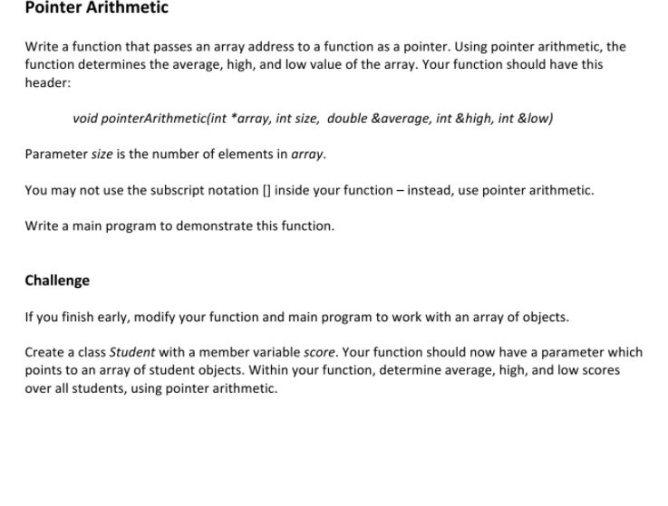 C++ Programming C++ programming C++ Programming C++ programming Pointer Arithmetic Write a