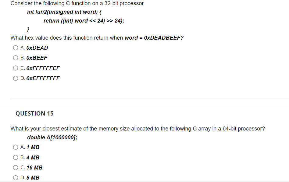 c programming answer asap no explination needed Consider the following C function