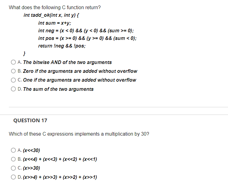 on a 32-bit processor int fun2(unsigned int word) \{ return ((int) word