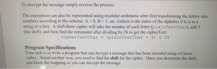 or other sort of programing Assignment Overview The Caesar cipher is named