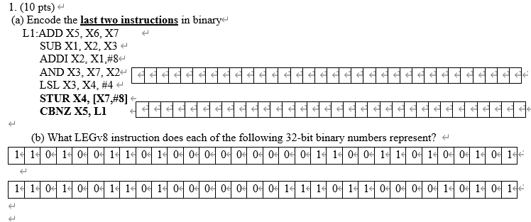  1. (10 pts) e (a) Encode the last two instructions in