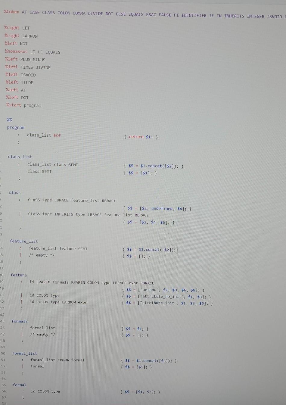 You will describe the Cool grammar in an appropriate input format and