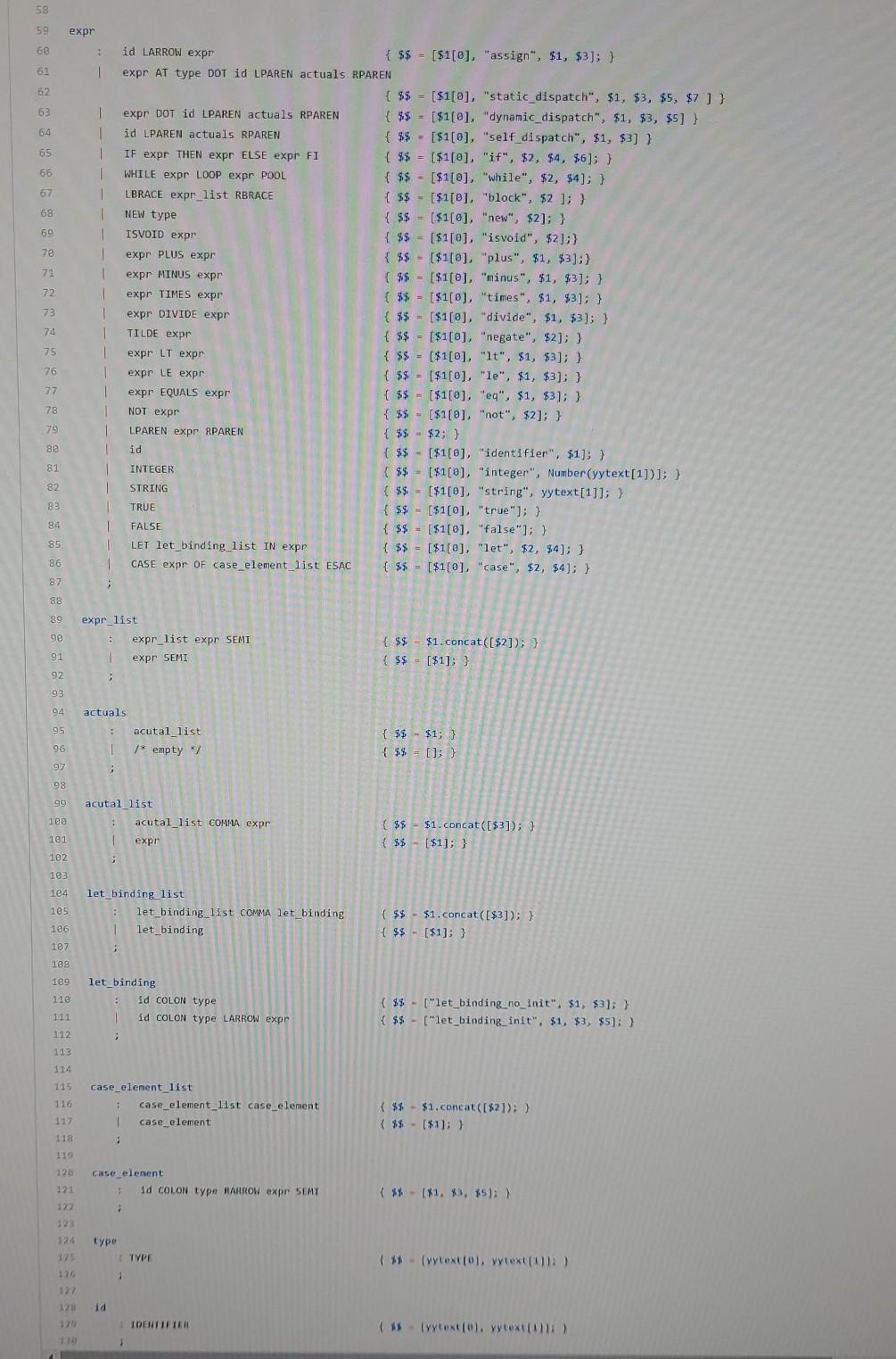 the parser generator will generate actual code (in OCaml). You will also