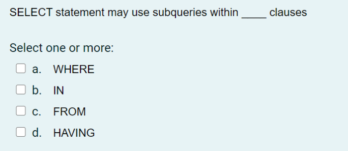 one: a. = b. > C. = (SELECT AVG(P_PRICE) FROM PRODUCT) GROUP