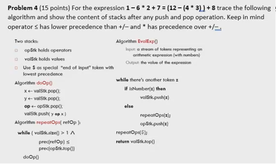 Type or paste question here Two stacks: Problem 4 (15 points) For