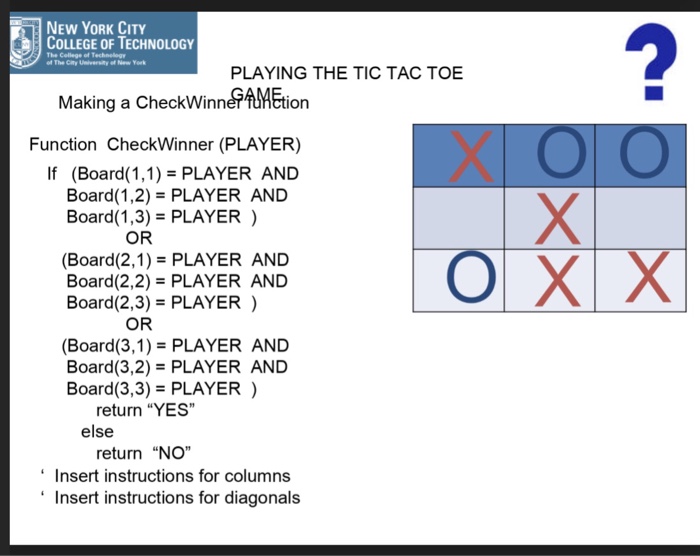  Insert instructions for column Insert instructions for diagonals NEW YORK CITY