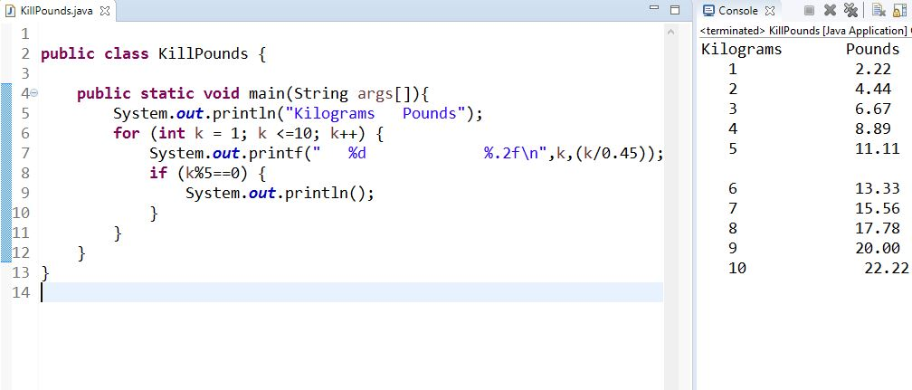 to print out 2.20 and 4.41 and so on. My code public