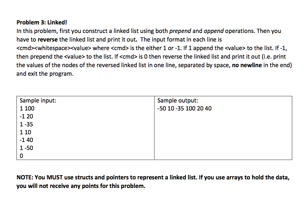 Problem is in C Problem 3: Linked! In this problem, first you