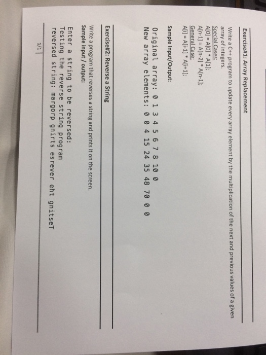  Exercise#1: Array Replacement Write a C++ program to update every array