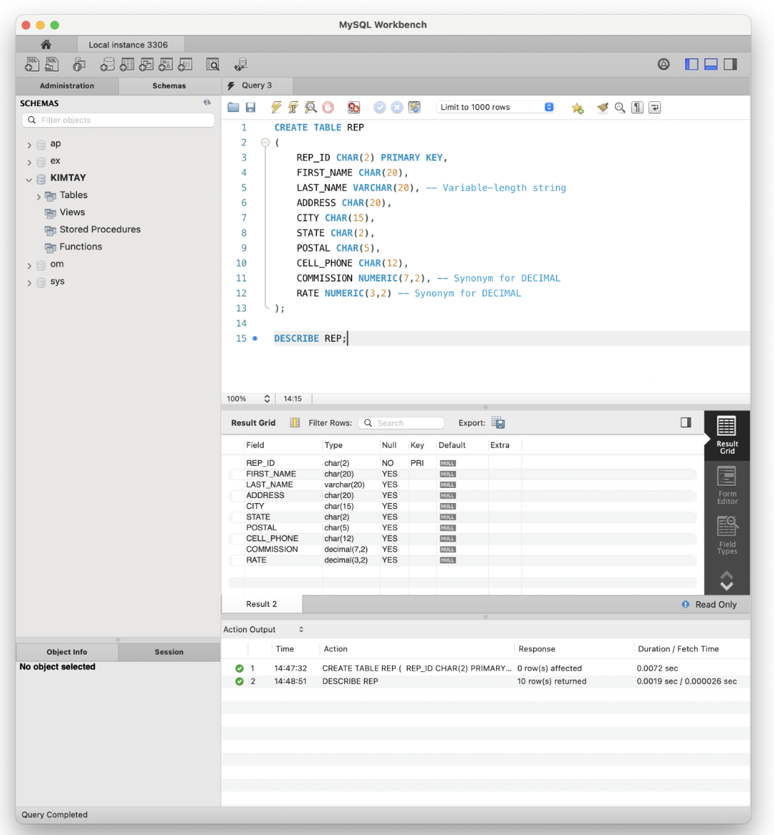  Create a table named REP. The table has the same structure