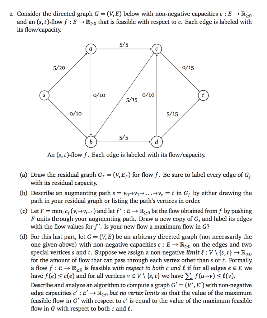  2. Consider the directed graph G = (V,E) below with non-negative