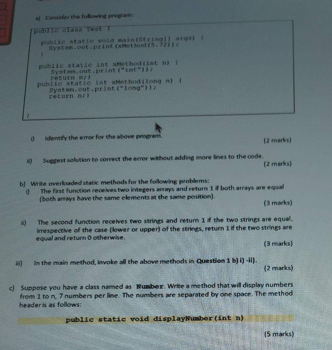 a) Consider the following program: public class Test T public static