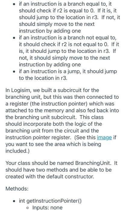 the Branching Unit in the CPU. Submit the Java code to the