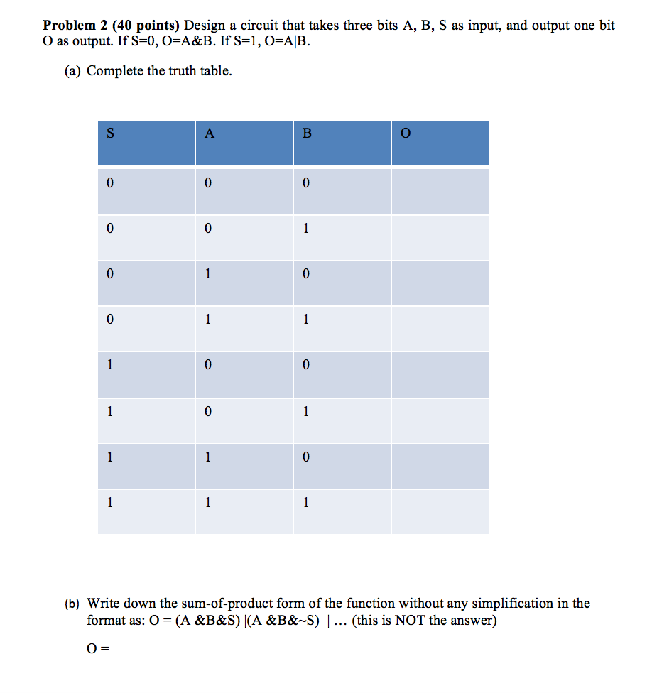 Problem 2 (40 points) Design a circuit that takes three bits
