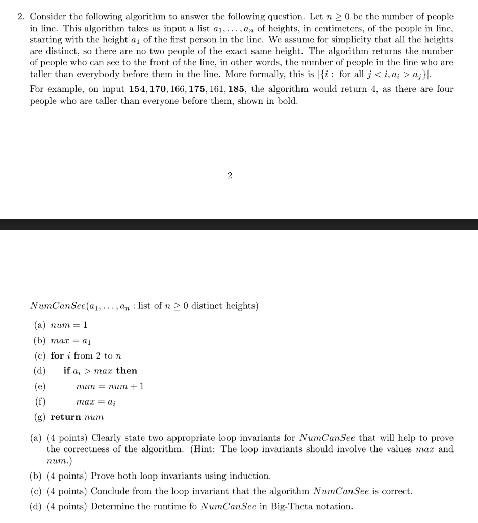  2. Consider the following algorithm to answer the following question. Let