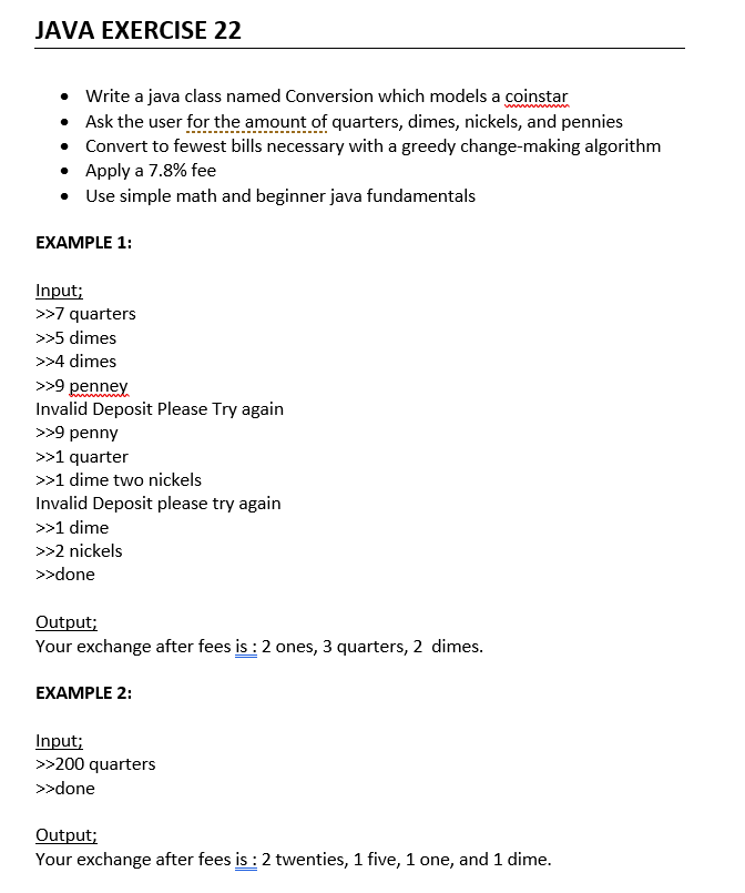  JAVA EXERCISE 22 . Write a java class named Conversion which