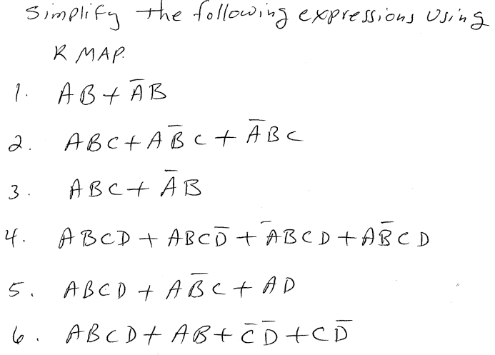 simplify the following expressions using 5 . 1. 3+ AB +