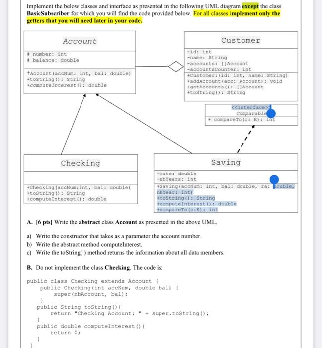 in java plz Implement the below classes and interface as presented in