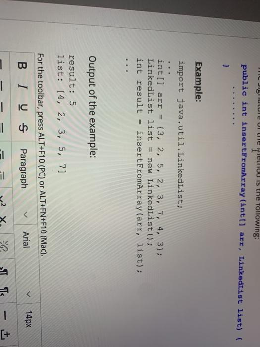 a method called insertFromArray() that adds the numbers in an array of