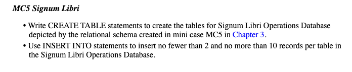 Please Help!!! MC5 Signum Libri - Write CREATE TABLE statements to create
