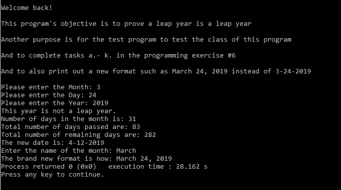 and dayType (Chapter 10, Programming Exercise 5), design the class calendarType so