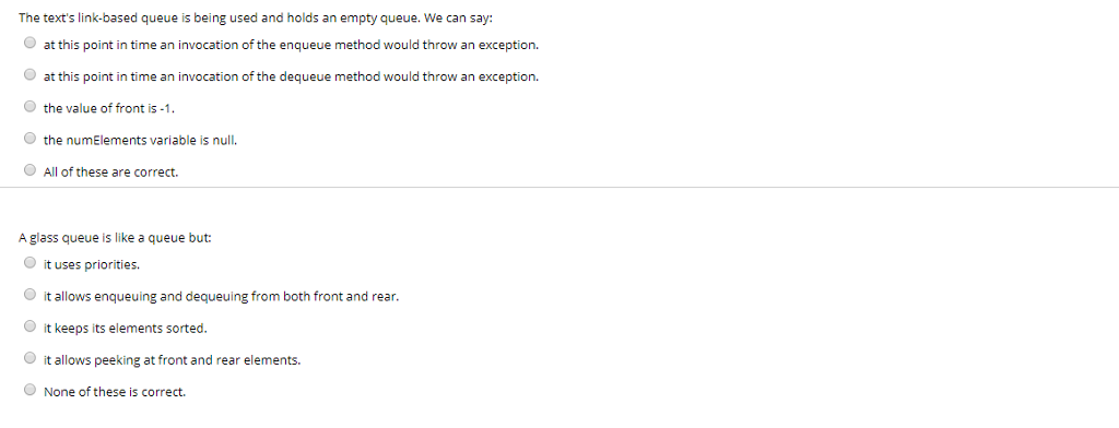  The text's link-based queue is being used and holds an empty