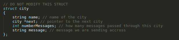 messege through a network of cities (linked list). I have included pictures