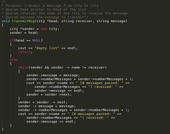 of the code, city struct, defult network setup (order of cities on