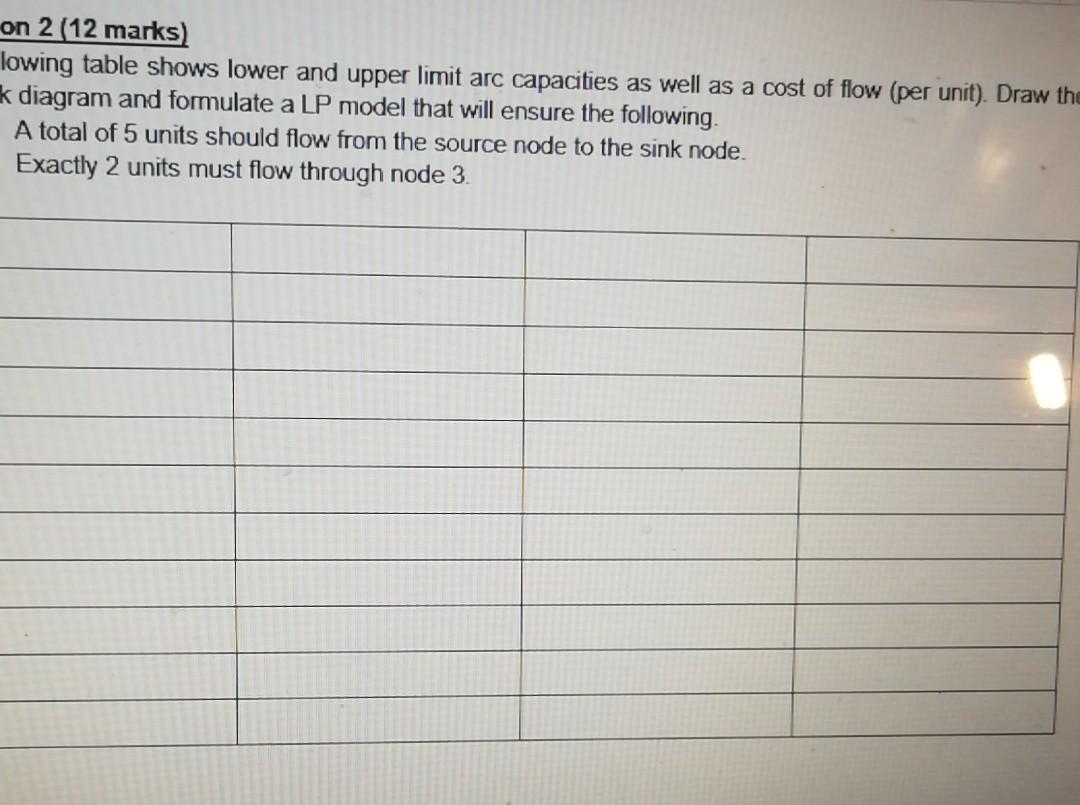  on 2 (12 marks) lowing table shows lower and upper limit