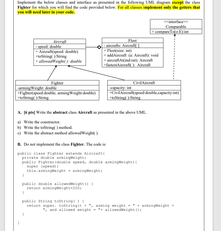 Implement the below classes and interface as presented in the following
