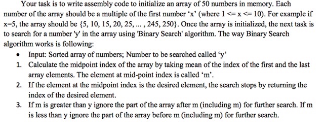  Your task is to write assembly code to initialize an array