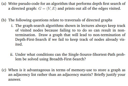 1. 2. 3. (a) Write pseudo-code for an algorithm that performs depth