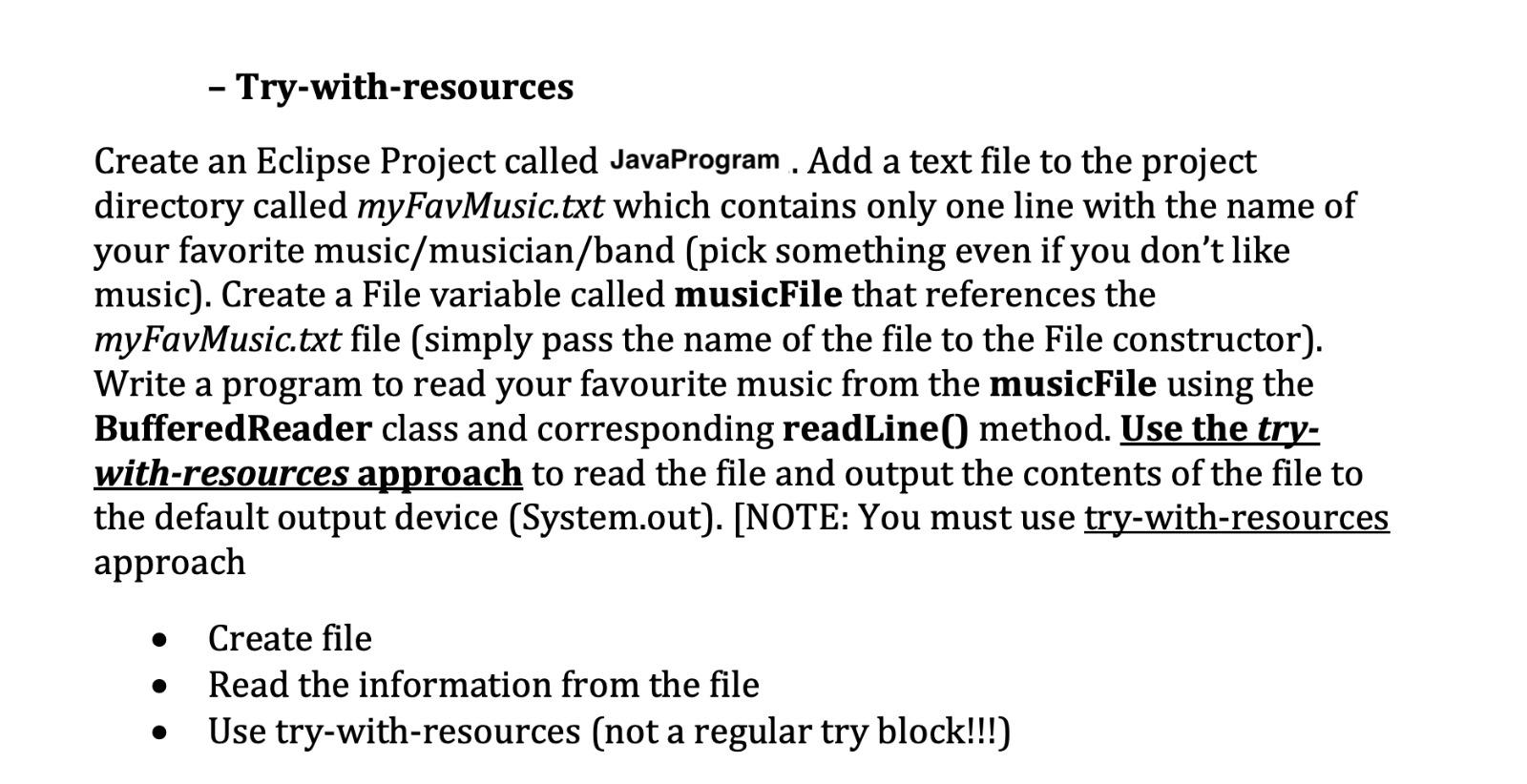 can you please help me to solve this java program - Try-with-resources