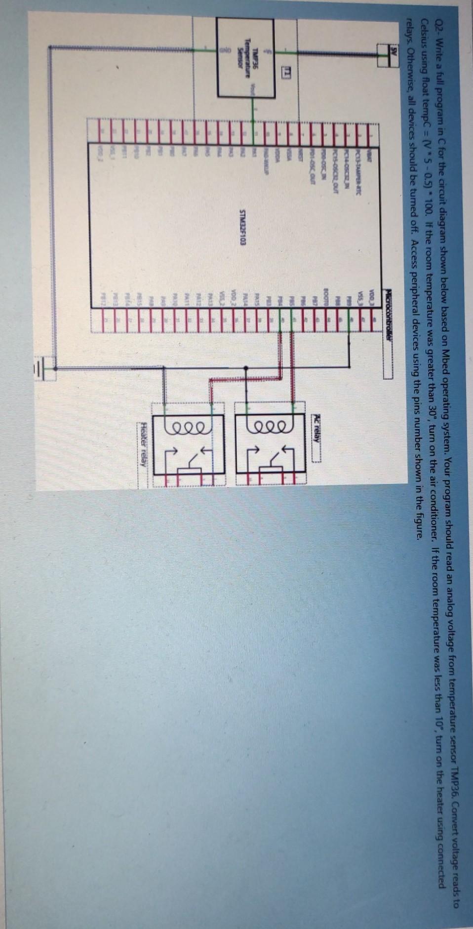 Write a full program in C for the circuit diagram shown