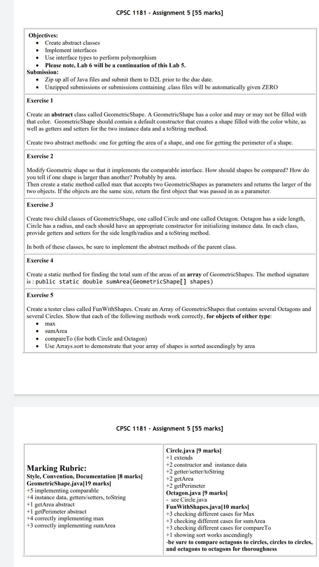  CPSC 1181 - Assignment 5 [55 marks] . . Objectives: Create
