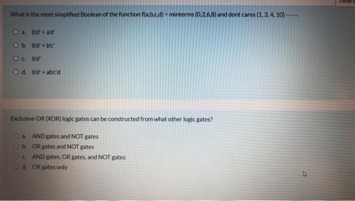  What is the most simplified Boolean of the function f(a,b,c,d) -
