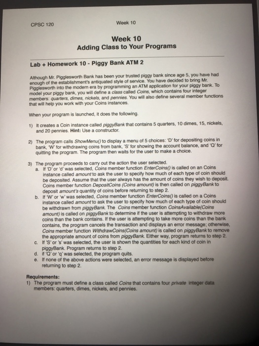  Week 10 CPSC 120 Week 10 Adding Class to Your Programs