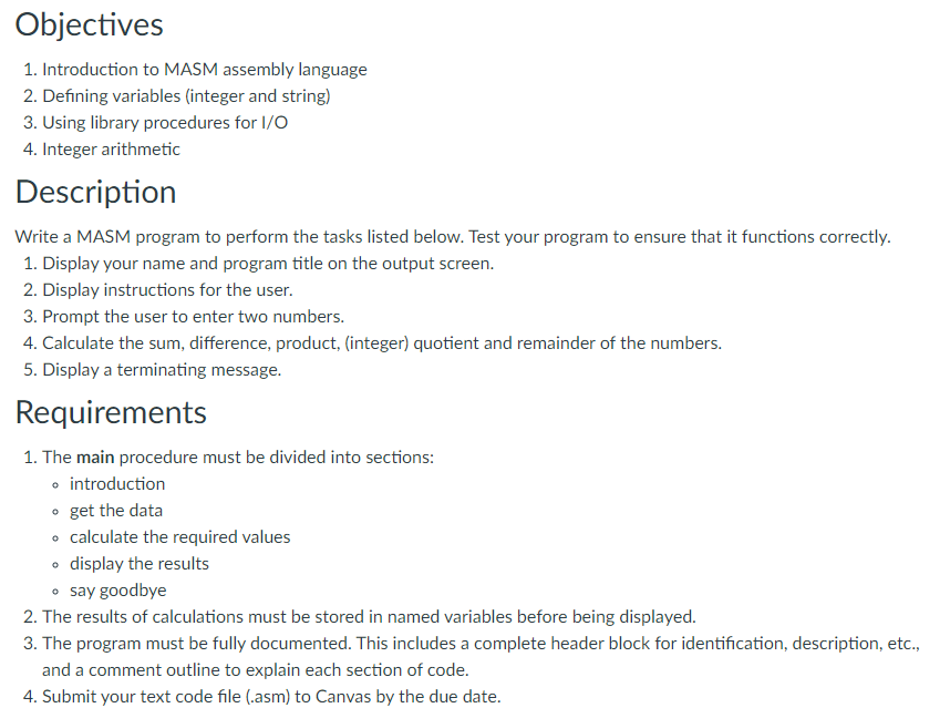  This is MASM program assignment, please write some comments, I will