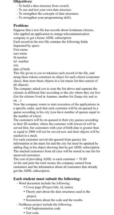data structure please do it Objectives: - To build a data structure
