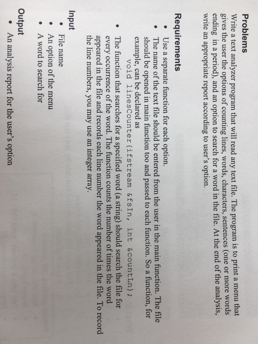  Problems Write a text analyzer program that will read any text