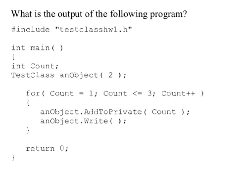 TESTCLASS H #include using namespace std; class TestClass public: TestClass( int initValue)