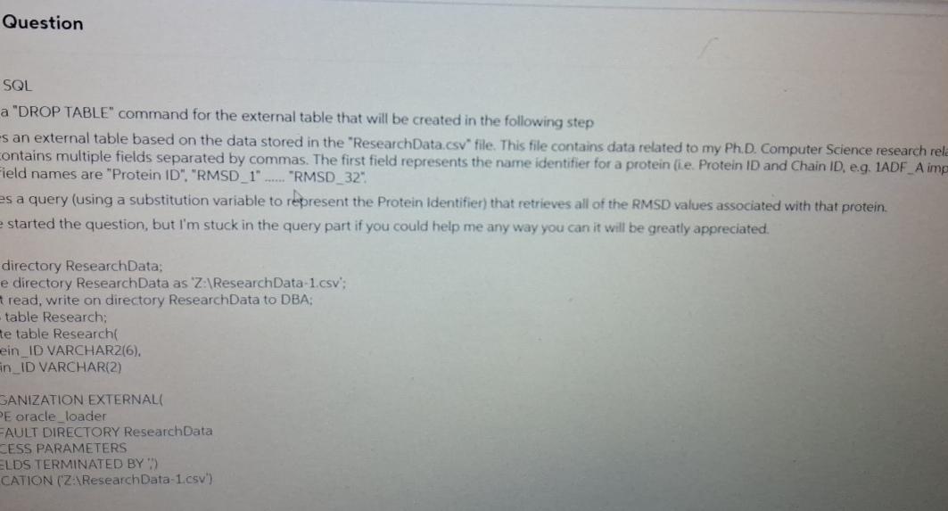  Question SQL a "DROP TABLE" command for the external table that